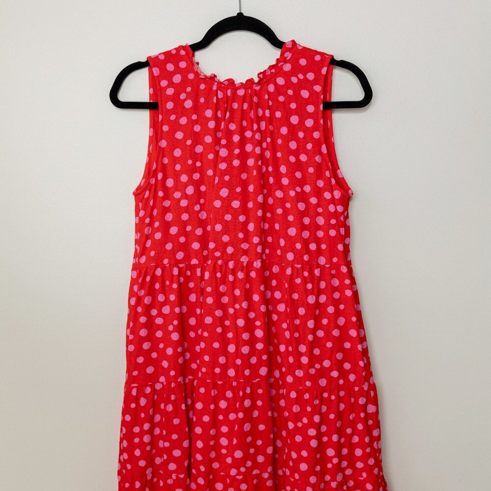 LOFT Red & Pink Polka Dot Sleeveless Tiered Dress – Size M  Description: